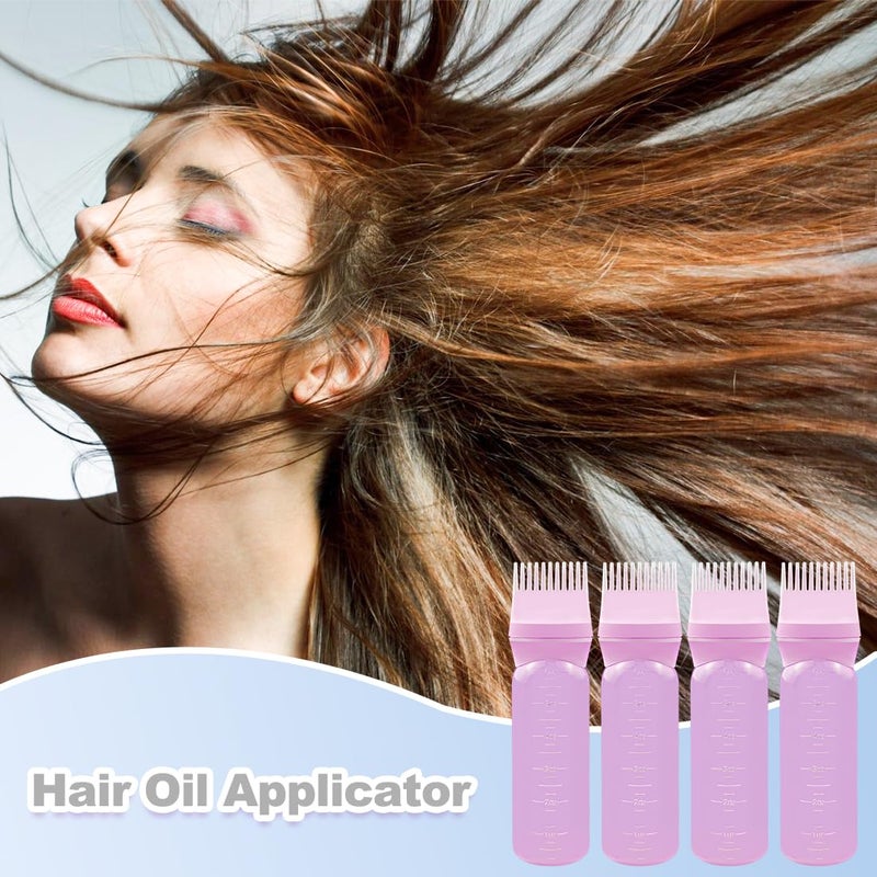 ELANE 4 Pcs Root Comb Applicator Bottle 6oz,Hair Oil Applicator Bottle for Hair,Oil Comb Applicator Hair Bottle Applicator for Hair Dye Shampoos Hair Salons Camping Traveling(Pink) - Image 5